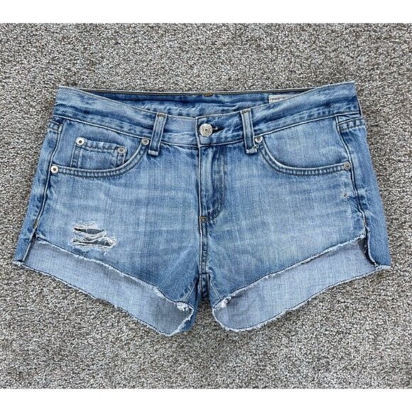 Rag & Bone Denim Cut Off Shorts Womens 24 Light Wash Raw Hem Distressed Boho - Picture 1 of 9